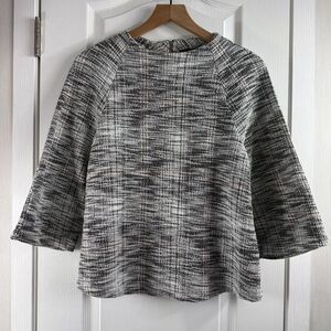 W5 Women's Textured Tweed Top Black White Pink 3/4 Sleeves Size L Large